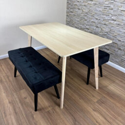 Doubs 3-Piece Dining Table Set With 2 Grey Velvet Benches, Oak Effect Table - thumbnail 4