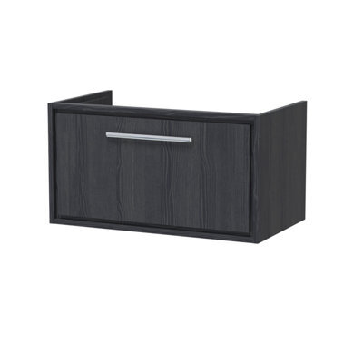 Hudson Reed Lille 800mm Wall Hung 1 Drawer Unit (455 Deep)-Graphite Grey Woodgrain - image 1