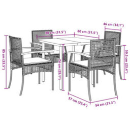 Berkfield 5 Piece Garden Dining Set With Cushions Black Poly Rattan - thumbnail 7