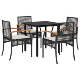 Berkfield 5 Piece Garden Dining Set With Cushions Black Poly Rattan - thumbnail 2