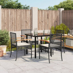 Berkfield 5 Piece Garden Dining Set With Cushions Black Poly Rattan