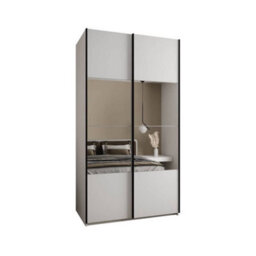 Arte Elegant Trosa Iv Sliding Door Wardrobe H2450mm W1300mm D640mm Mirrored Doors, Six Shelves, Hanging Rail, White Finish - thumbnail 1