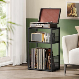 Vinyl Record Player Stand, Album Storage Table, Entertainment Center For Living Room, Bedroom Furniture, Ebony Black