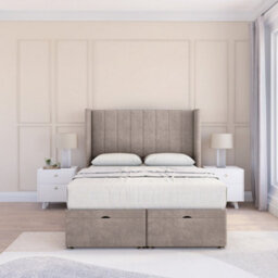 "Sloomy Falcon Pebble Plush 4Ft6 Ottoman Bed End Opening With Sprung Memory Mattress & 54"" Headboard-Double" - thumbnail 2