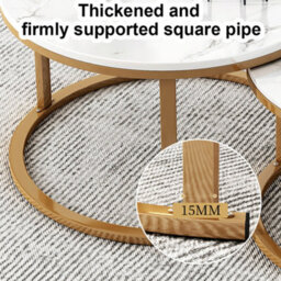 Elegant Round Nesting Coffee Table Set - 2 White Marble Effect Tables With Gold Legs For Living Room - thumbnail 5