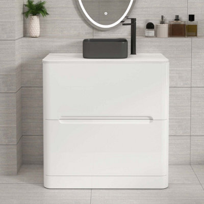 Royal Bathrooms Venice 800mm Gloss White Freestanding Bathroom Countertop Vanity Unit 2 Drawer With Art Square Basin - image 1