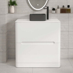 Royal Bathrooms Venice 800mm Gloss White Freestanding Bathroom Countertop Vanity Unit 2 Drawer With Art Square Basin - thumbnail 1