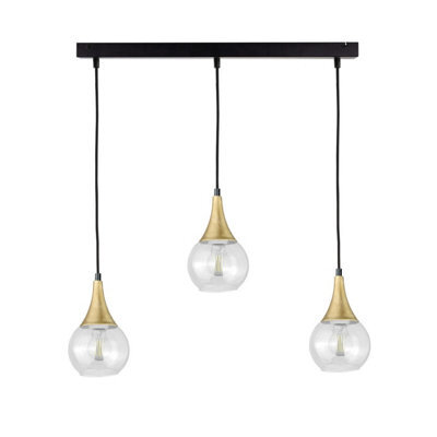 Luminosa Lighting Luminosa Lacrima Bar Pendant Ceiling Light Black, Gold Transparent Glass Shade 3X E27 - image 1
