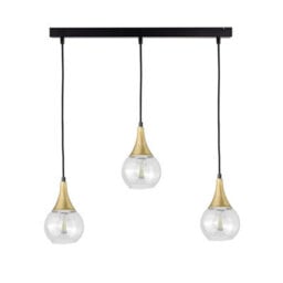 Luminosa Lighting Luminosa Lacrima Bar Pendant Ceiling Light Black, Gold Transparent Glass Shade 3X E27 - thumbnail 1