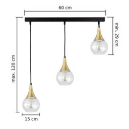 Luminosa Lighting Luminosa Lacrima Bar Pendant Ceiling Light Black, Gold Transparent Glass Shade 3X E27 - thumbnail 2