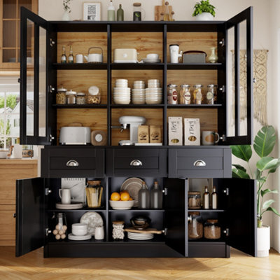 Abrihome Tall Cabinets For Living Room, Freestanding Display Cabinet, Kitchen Cabinet, Dining Room Cabinet With Drawers, Black - image 1