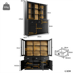 Abrihome Tall Cabinets For Living Room, Freestanding Display Cabinet, Kitchen Cabinet, Dining Room Cabinet With Drawers, Black - thumbnail 5