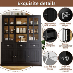 Abrihome Tall Cabinets For Living Room, Freestanding Display Cabinet, Kitchen Cabinet, Dining Room Cabinet With Drawers, Black - thumbnail 3