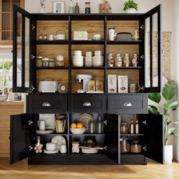Abrihome Tall Cabinets For Living Room, Freestanding Display Cabinet, Kitchen Cabinet, Dining Room Cabinet With Drawers, Black