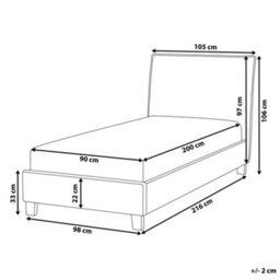 Beliani Bed Fabric Sennez 90 X 200 Cm (Eu Single) Light Grey - thumbnail 3
