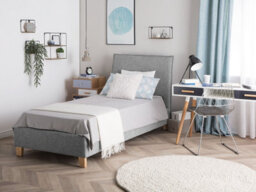 Beliani Bed Fabric Sennez 90 X 200 Cm (Eu Single) Light Grey - thumbnail 2