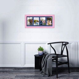 AK Frames 50X20Cm Pastel Pink Classic Multi Photo Frame With Blue Mount - Holds 4 Apertures (4X) 6X4 Photos - thumbnail 3