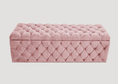 180Cm Wide Lux Ottoman Storage Box, Pink Velvet Upholstered Chesterfield Storage Ottoman Box - image 1