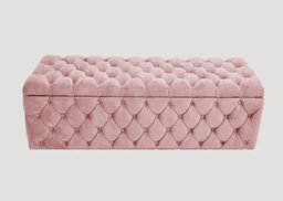 180Cm Wide Lux Ottoman Storage Box, Pink Velvet Upholstered Chesterfield Storage Ottoman Box