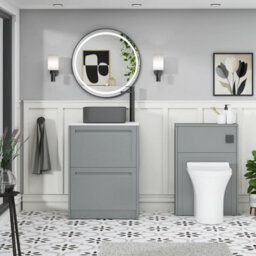 Royal Bathrooms Royal Bathroom Elmore 600mm Pebble Grey Freestanding Bathroom Vanity Unit 2 Drawer Plain White Worktop With Art Square Basin - thumbnail 5