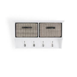 Statement Furniture Tetbury Hallway Shelf With Coat Hooks And Two Storage Baskets - White - thumbnail 2