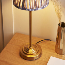 Luminosa Lighting Luminosa Rise Vintage Brass Finish Table Lamp With Pearl Grey Fabric Ikat Shade 16Cm E14 - thumbnail 3