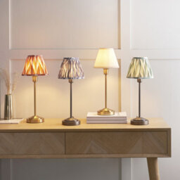 Luminosa Lighting Luminosa Rise Vintage Brass Finish Table Lamp With Pearl Grey Fabric Ikat Shade 16Cm E14 - thumbnail 5
