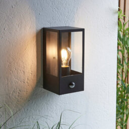Matt Black Outdoor Wall Light & Pir Sensor - Rectangular Lantern - Clear Glass - thumbnail 3