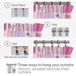 Bloomsbury Mill - Hearts & Butterflies Curtains For Kids Bedroom - Lined Curtain Pair Inc Tie Backs 66 X 72 Inch Or 168Cm X 183Cm - thumbnail 3