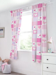 Bloomsbury Mill - Hearts & Butterflies Curtains For Kids Bedroom - Lined Curtain Pair Inc Tie Backs 66 X 72 Inch Or 168Cm X 183Cm - thumbnail 1