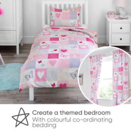 Bloomsbury Mill - Hearts & Butterflies Curtains For Kids Bedroom - Lined Curtain Pair Inc Tie Backs 66 X 72 Inch Or 168Cm X 183Cm - thumbnail 4