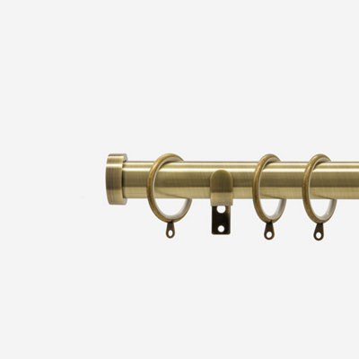 Antqiue Brass 28mm Stud Fixed Length Metal Curtain Pole  210Cm - image 1