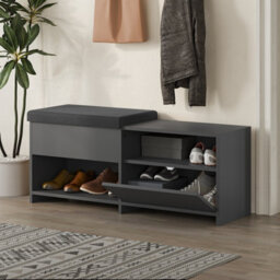 Decortie Modern Filux Shoe Bench Rack Anthracite Sliding Fabric Seat And 120.3(W) Storage Cabinet 2-Tier Open Shelves Hallway - thumbnail 7