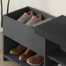 Decortie Modern Filux Shoe Bench Rack Anthracite Sliding Fabric Seat And 120.3(W) Storage Cabinet 2-Tier Open Shelves Hallway - thumbnail 6