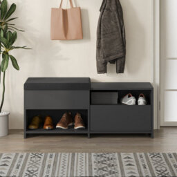 Decortie Modern Filux Shoe Bench Rack Anthracite Sliding Fabric Seat And 120.3(W) Storage Cabinet 2-Tier Open Shelves Hallway - thumbnail 5