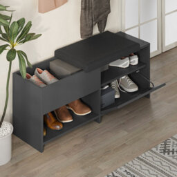 Decortie Modern Filux Shoe Bench Rack Anthracite Sliding Fabric Seat And 120.3(W) Storage Cabinet 2-Tier Open Shelves Hallway - thumbnail 2