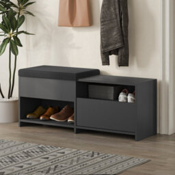 Decortie Modern Filux Shoe Bench Rack Anthracite Sliding Fabric Seat And 120.3(W) Storage Cabinet 2-Tier Open Shelves Hallway
