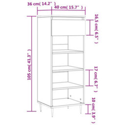 Vidaxl Shoe Cabinet Black 40X36X105 Cm Engineered Wood - thumbnail 3