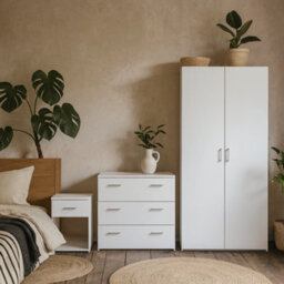 Wyld Haus Berlin White 3-Piece Bedroom Set With Bedside, Chest Of Drawers And Wardrobe - thumbnail 1