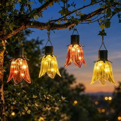Pack Of 4 Solar Tulip Led Hanging Garden Lights Pink & Yellow - image 1