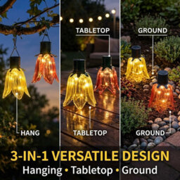 Pack Of 4 Solar Tulip Led Hanging Garden Lights Pink & Yellow - thumbnail 3