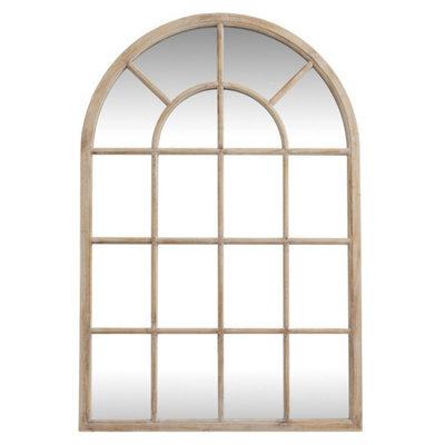 Hill Interiors Washed Wood Arched Window Mirror - Glass - L2 X W135 X H90 Cm - Brown - image 1