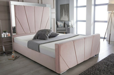 Stratus Interiors Knightsbridge Art Deco Lined Mirrored Bed Frame - Add Professional Assembly & Delivery- Small Double - Gas Lift Ottoman Storage - image 1