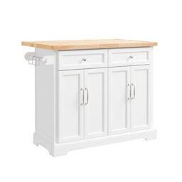 Sobuy Kitchen Trolley With 2 Drawers And Foldable Table 45.2X27.9X36.2 Inch Load Capacity 98 Kg Fkw71-Iii-Nw - White - thumbnail 3