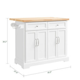 Sobuy Kitchen Trolley With 2 Drawers And Foldable Table 45.2X27.9X36.2 Inch Load Capacity 98 Kg Fkw71-Iii-Nw - White - thumbnail 2