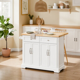 Sobuy Kitchen Trolley With 2 Drawers And Foldable Table 45.2X27.9X36.2 Inch Load Capacity 98 Kg Fkw71-Iii-Nw - White - thumbnail 5