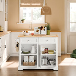 Sobuy Kitchen Trolley With 2 Drawers And Foldable Table 45.2X27.9X36.2 Inch Load Capacity 98 Kg Fkw71-Iii-Nw - White - thumbnail 4