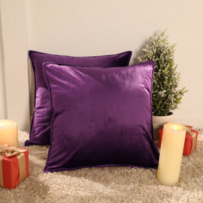 Deconovo Set Of 2 Decorative Velvet Cushion Covers Sofa Outdoor Decoration Bed Cushion Cover For Bedroom 40 X 40 Cm Dark Purple