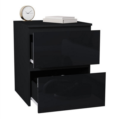 Black Modern 2 Drawer Gloss Bedside Chest Storage Cabinet Bedroom Furniture - image 1