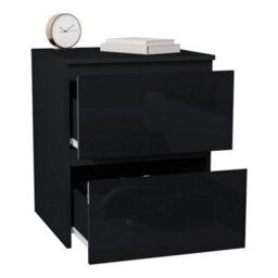 Black Modern 2 Drawer Gloss Bedside Chest Storage Cabinet Bedroom Furniture - thumbnail 1